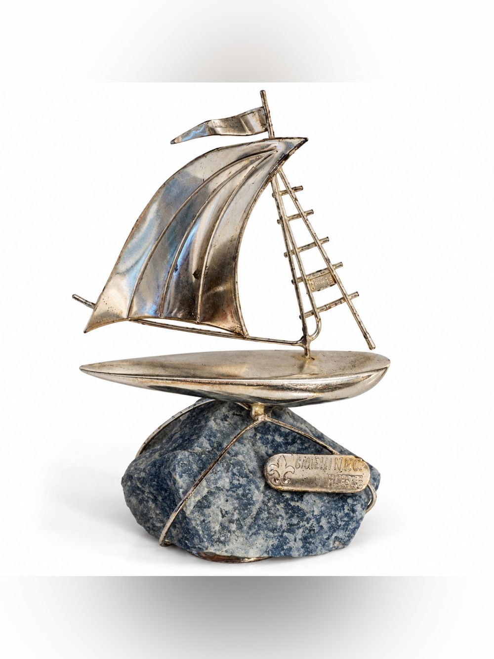 Vintage Greek Miniature Sailboat Sculpture on Stone Base – Hellas Greece